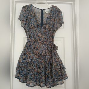Blue Rain Floral Mini Dress